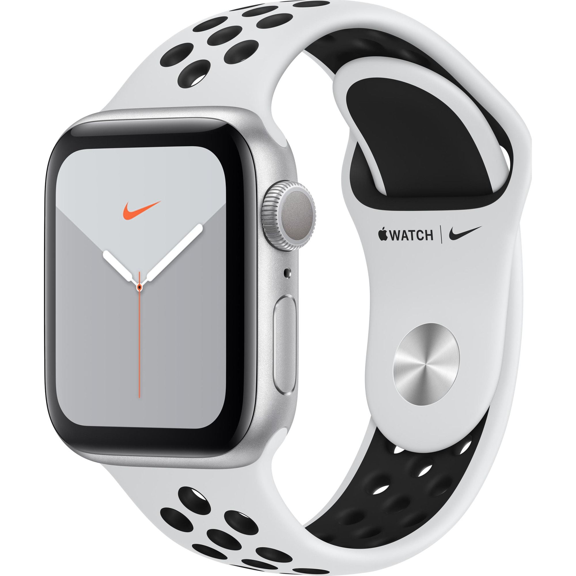 Ceas Smartwatch Apple Watch Nike Series 5, GPS, 44mm Silver Aluminium Case, Pure Platinum/Black Nike Sport Band