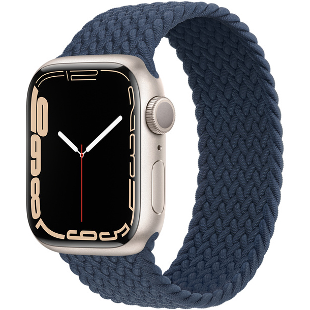 Ceas Smartwatch Apple Watch Series 7, GPS + Cellular, 41mm Starlight Aluminium Case, Abyss Blue Braided Solo Loop
