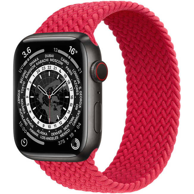 Ceas Smartwatch Apple Watch Series 7, GPS + Cellular, 41mm Space Black Titanium Case, RED Braided Solo Loop