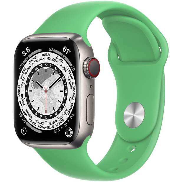 Ceas Smartwatch Apple Watch Series 7, GPS + Cellular, 41mm Titanium Case, Bright Green