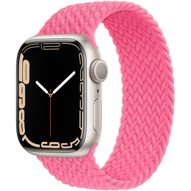 Ceas Smartwatch Apple Watch Series 7, GPS, 41mm Starlight Aluminium Case, Flamingo Braided Solo Loop