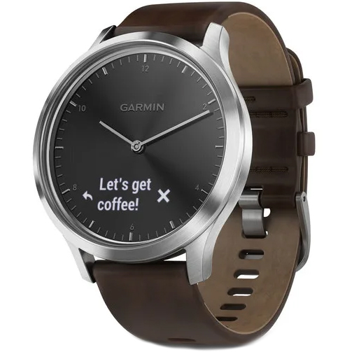 Ceas Smartwatch Garmin Vivomove HR Premium, 43 mm, Gray, Dark Brown Leather Band